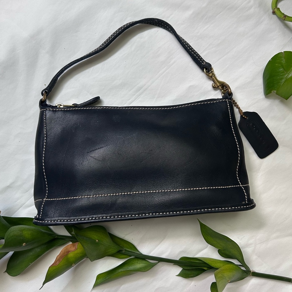 VINTAGE COACH BLEECKER DEMI ZIP 9311 NAVY BLUE LEATHER POUCH BAG USA 2000 Y2K